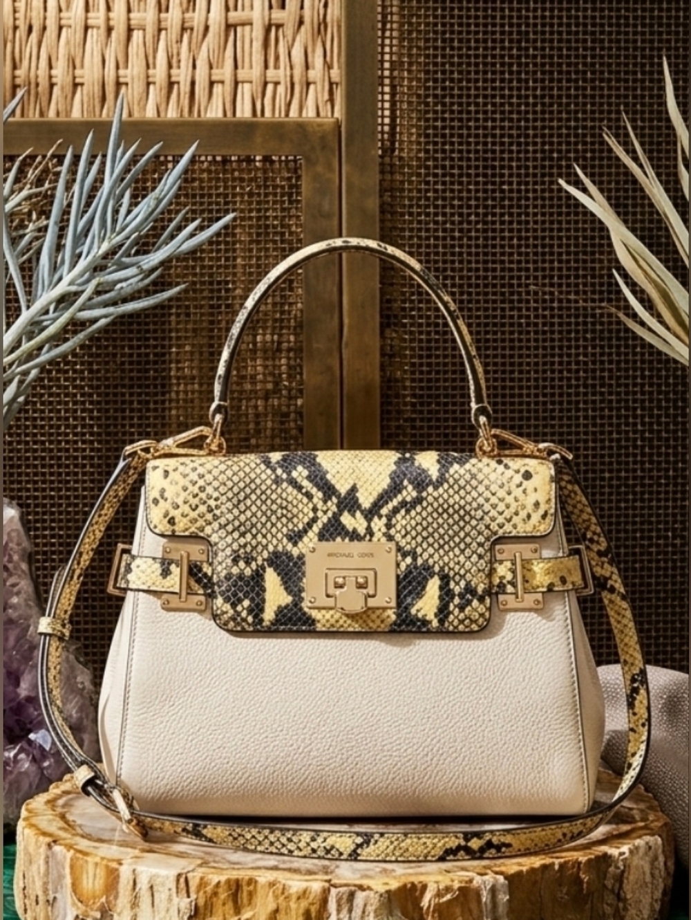 Michael Kors Shoudler Bag MK Purse Python Embossed Leather Snakeskin Crossbody